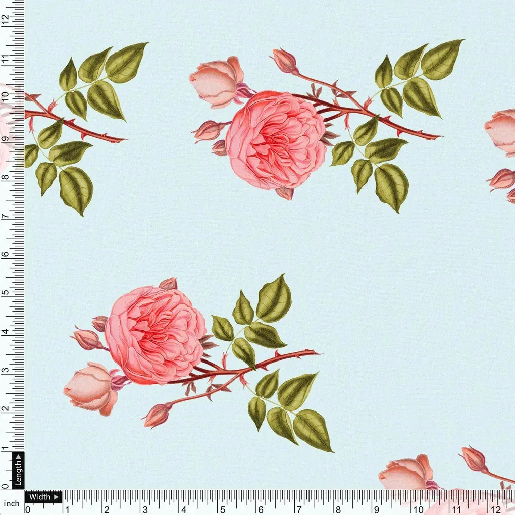 Red Rose Laying Over Sky Blue Digital Printed Fabric - Image 4