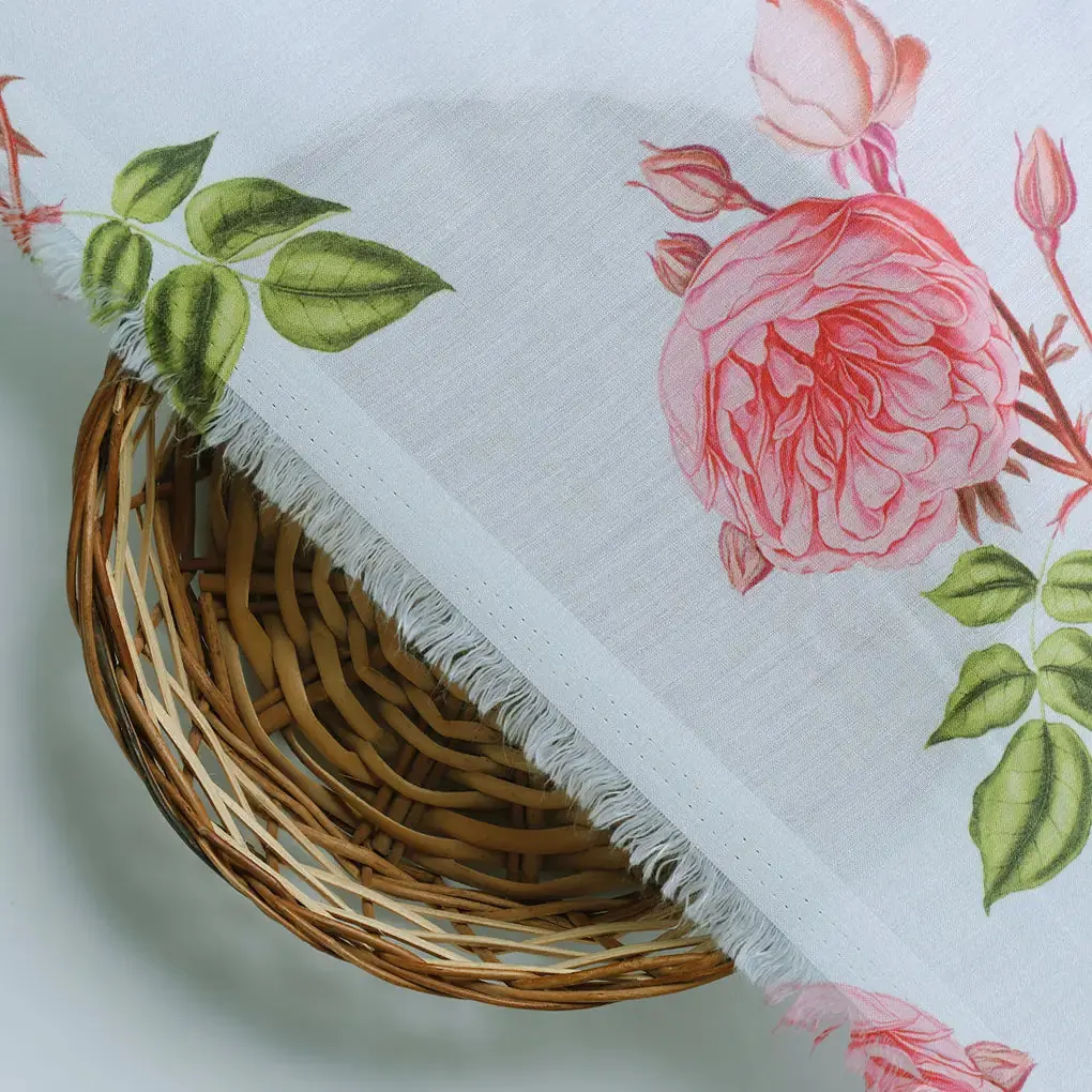 Red Rose Laying Over Sky Blue Digital Printed Fabric - Image 3
