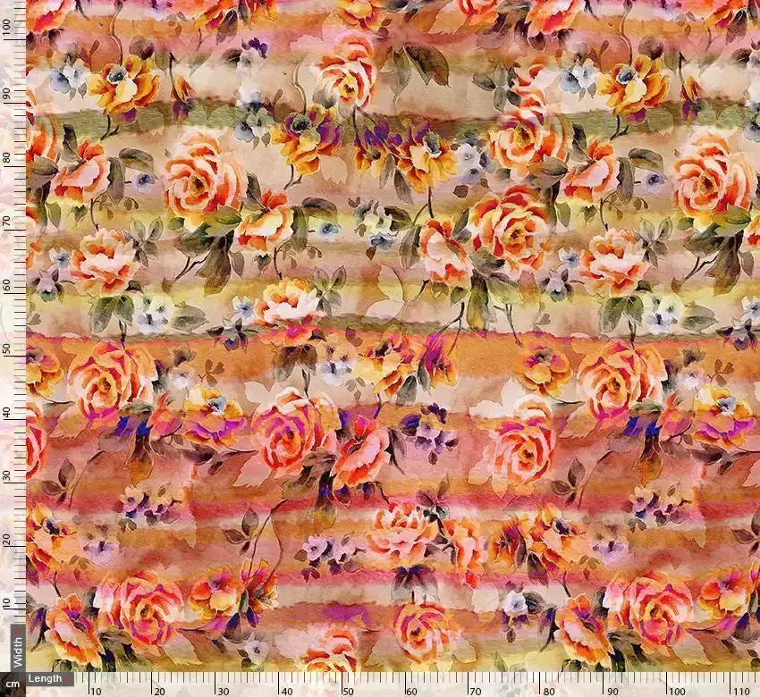 Red Rose With Stripes Digital Printed Fabric - Image 3