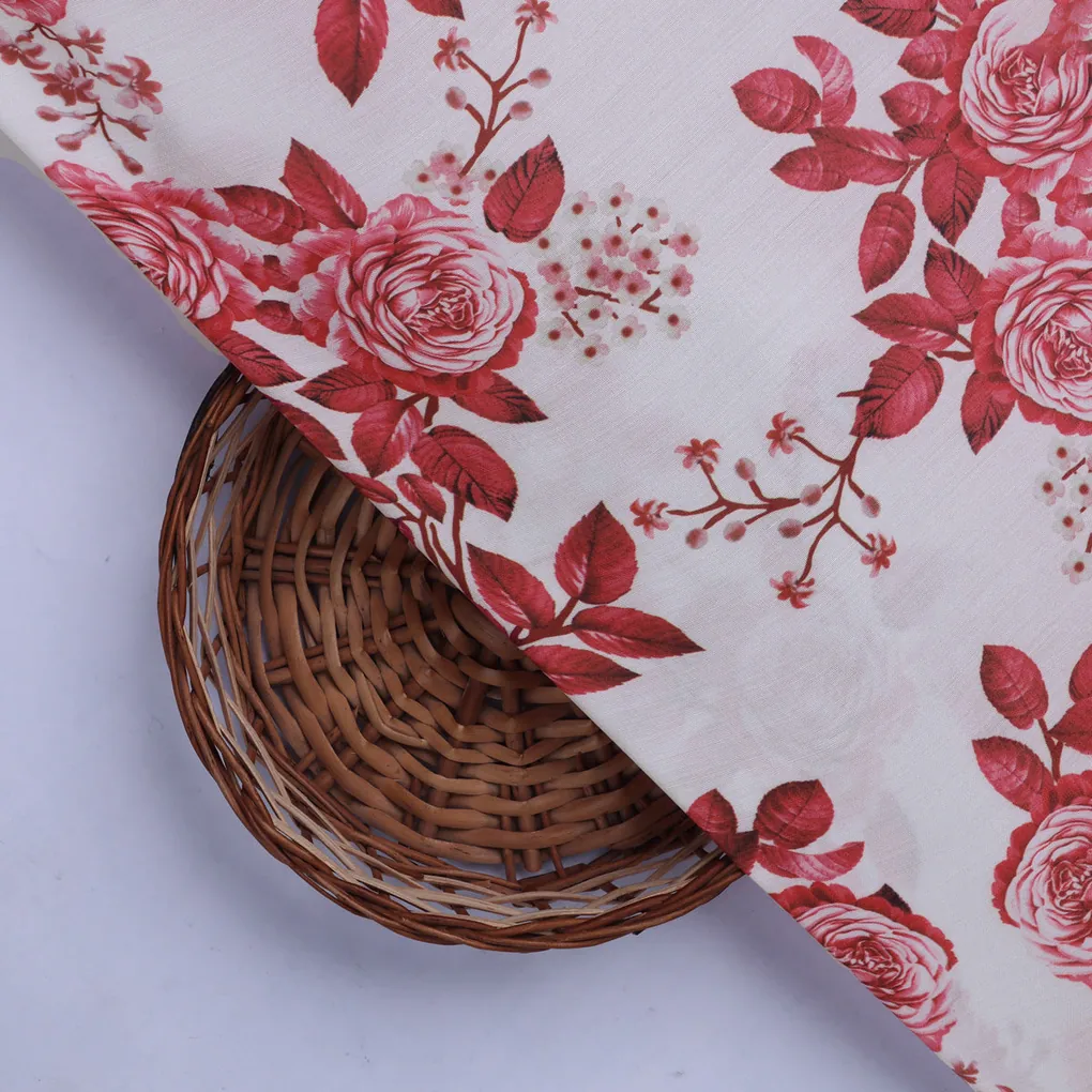 Red Roses Printed Muslin Fabric - Image 2