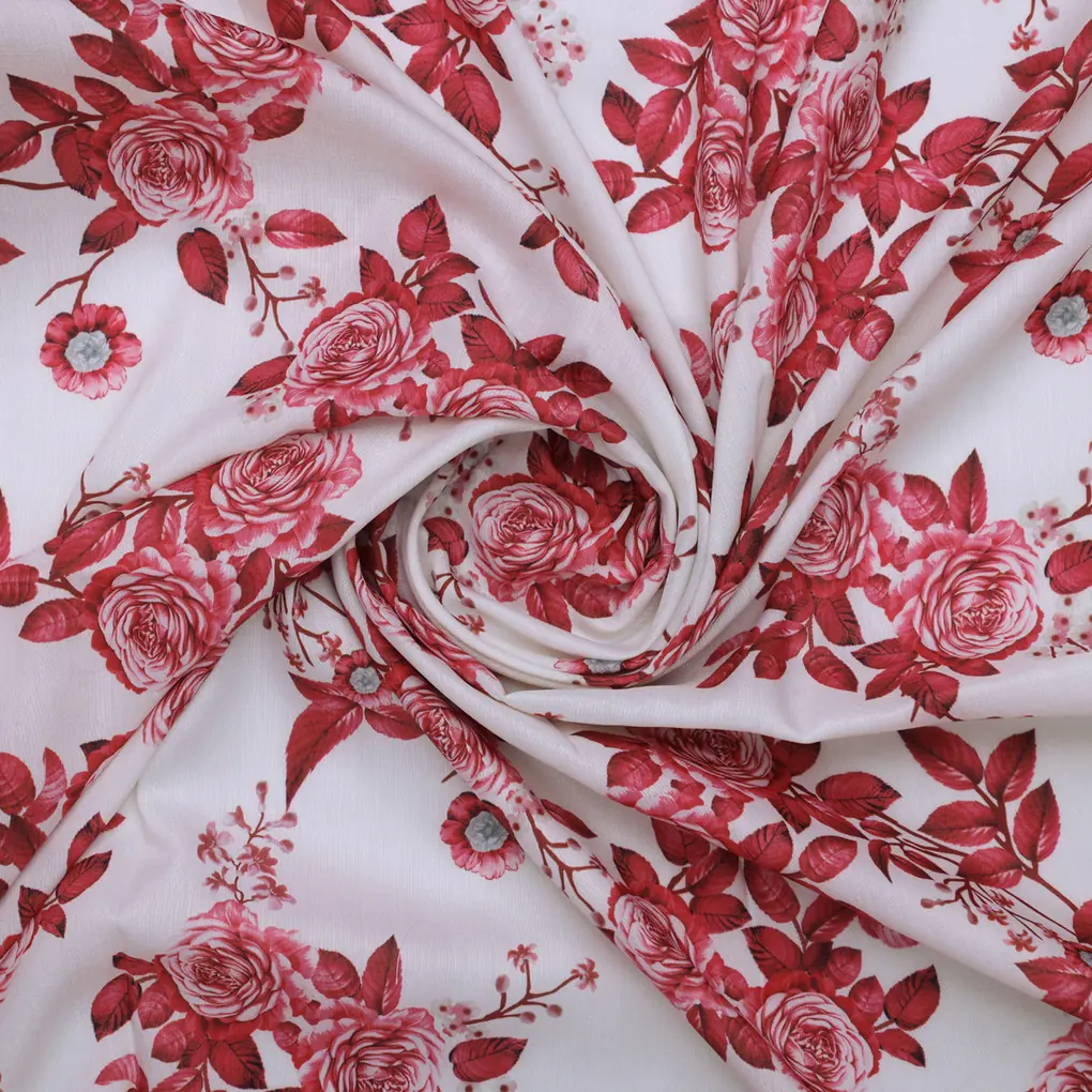 Red Roses Printed Muslin Fabric - Image 3