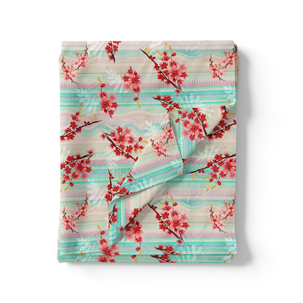 Red Spring With Decorative Background Digital Printed Fabric - Cotton - Image 3