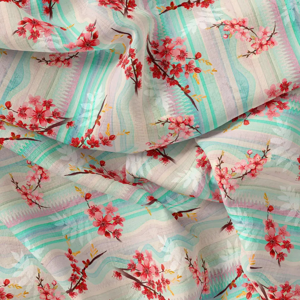 Red Spring With Decorative Background Digital Printed Fabric - Pure Georgette - Image 4