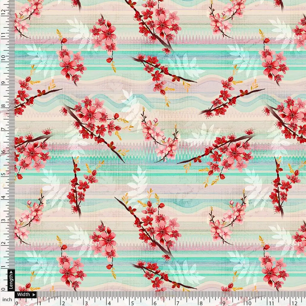 Red Spring With Decorative Background Digital Printed Fabric - Pure Georgette - Image 5