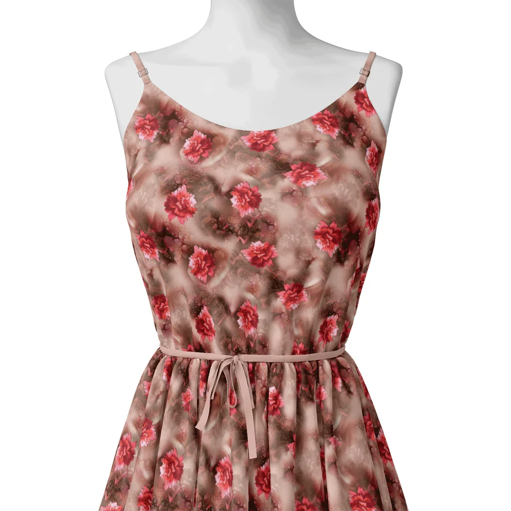 Red Velvet Roses With Paint Background Digital Printed Fabric - Image 2
