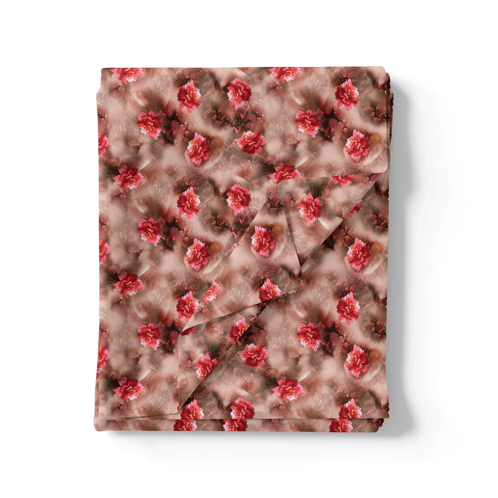 Red Velvet Roses With Paint Background Digital Printed Fabric - Image 3