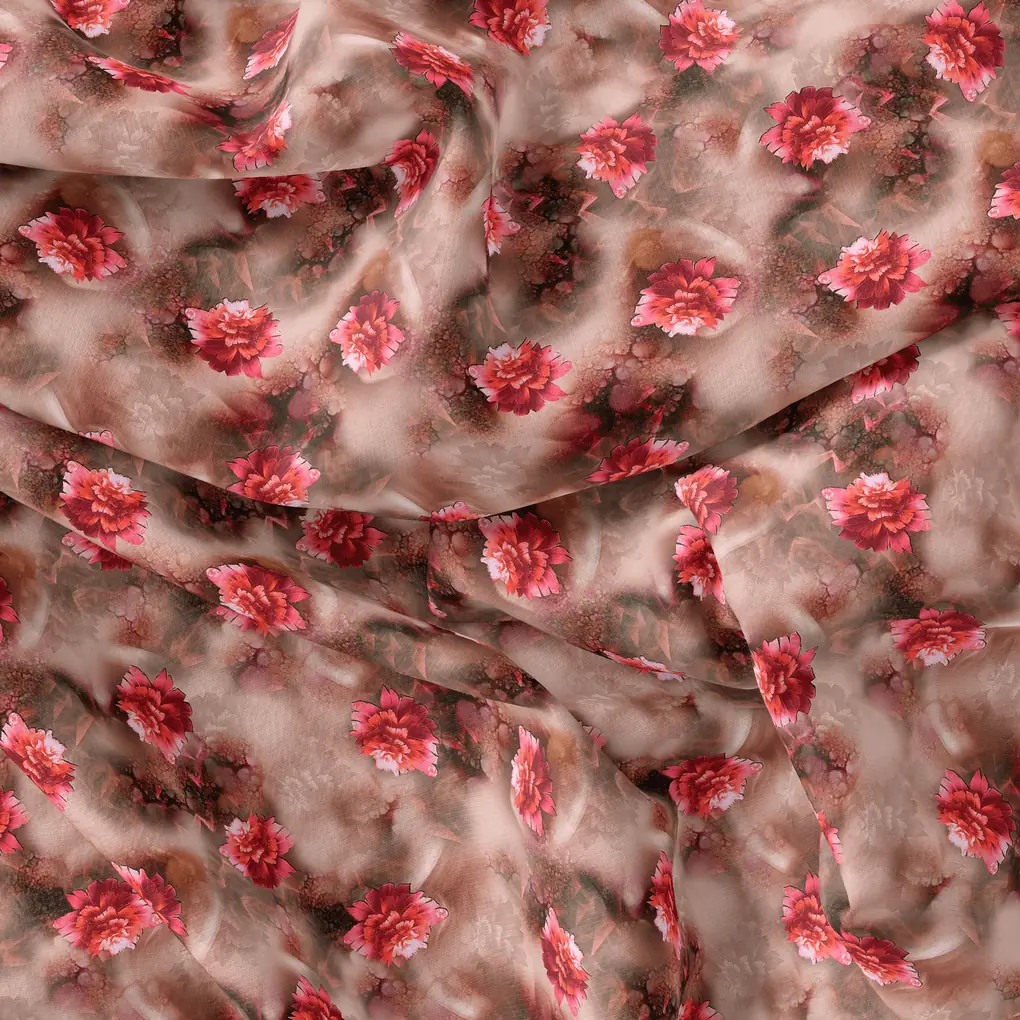 Red Velvet Roses With Paint Background Digital Printed Fabric - Image 4