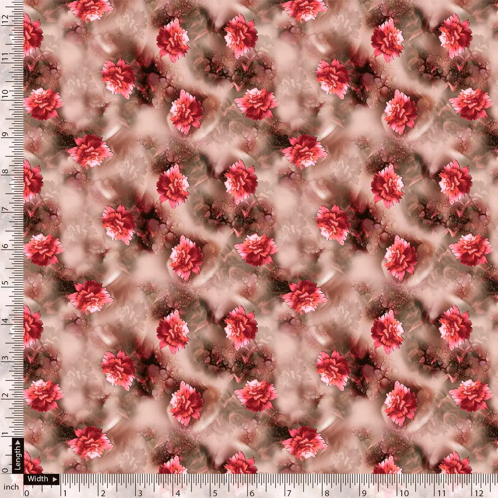 Red Velvet Roses With Paint Background Digital Printed Fabric - Image 5