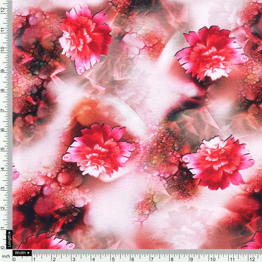 Red Velvet Roses With Paint Background Digital Printed Fabric - Silk Crepe - Image 4