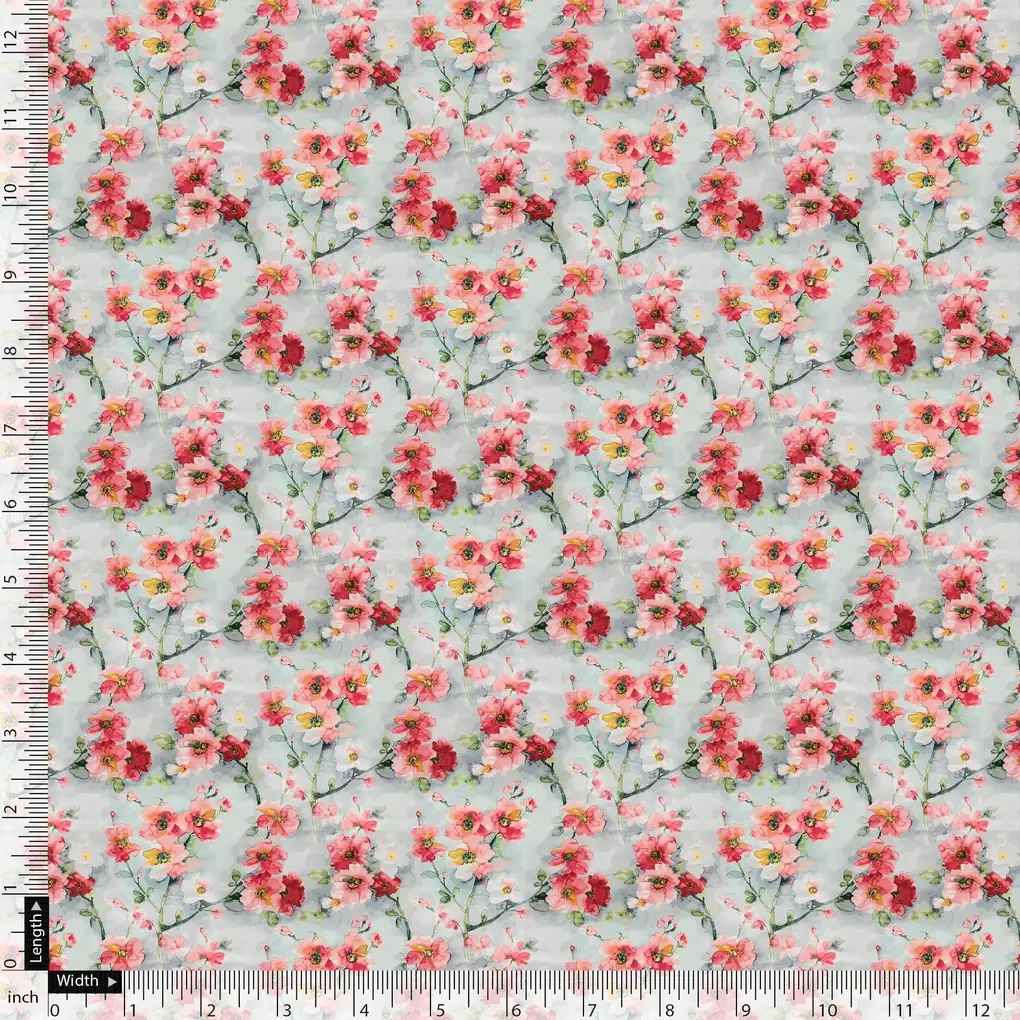 Red Violet Flower Green Buds Digital Printed Fabric - Image 5