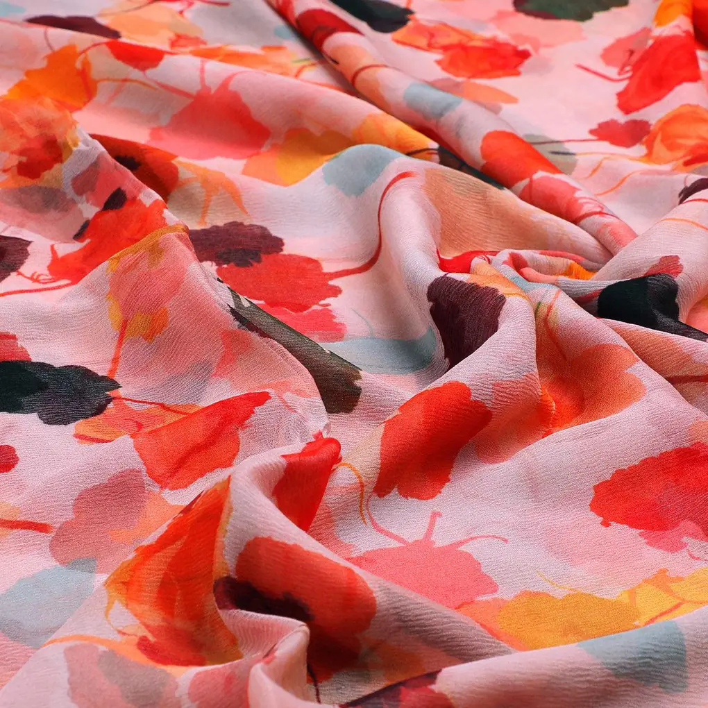Red Watercolor Printed Pure Chiffon Fabric - Image 3