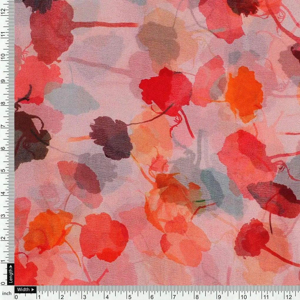 Red Watercolor Printed Pure Chiffon Fabric - Image 4