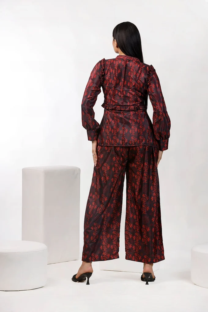 Redish Floral Print Co Ord Set - Image 3