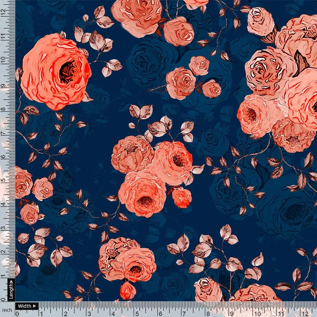 Redish Floral Repeat Digital Printed Fabric - Image 3