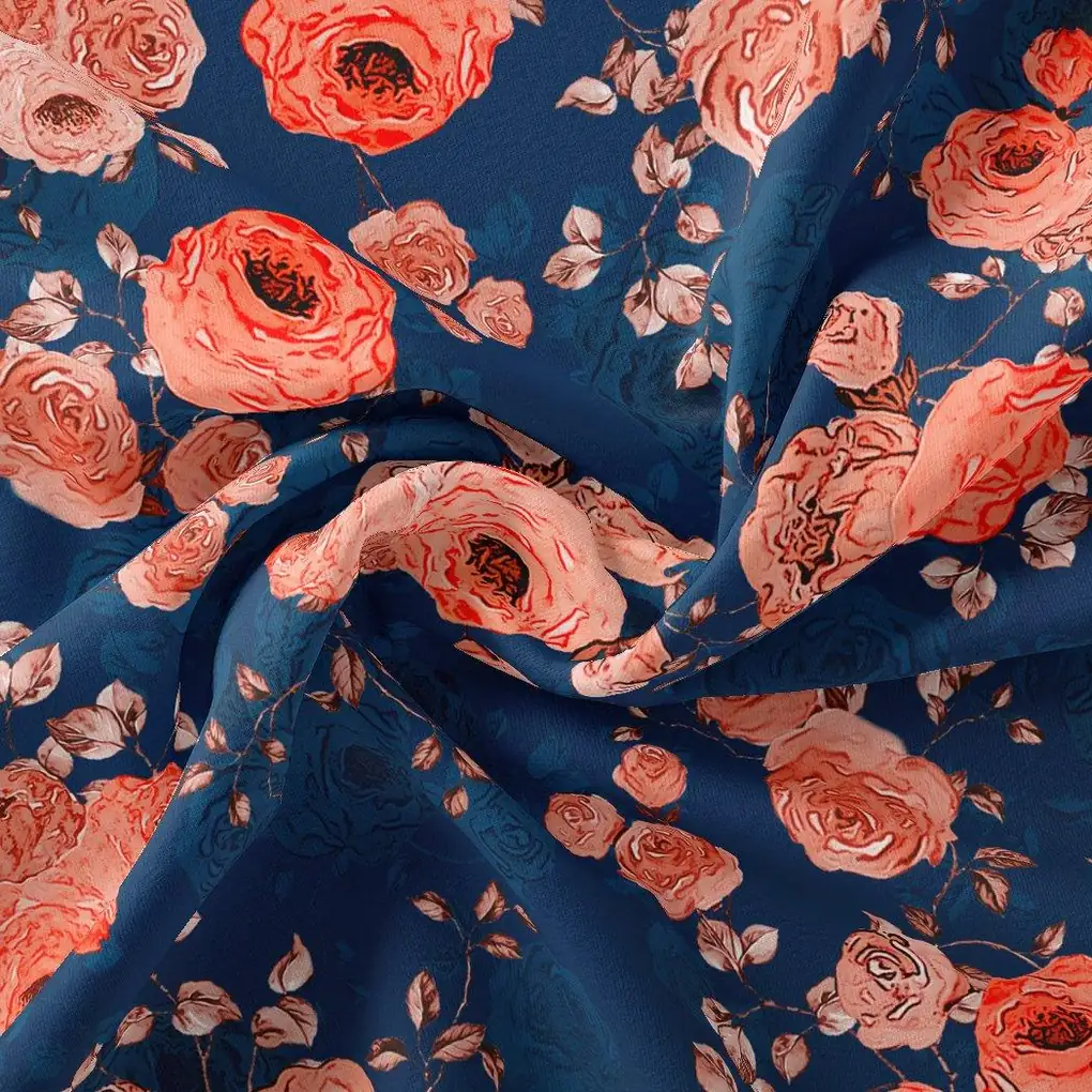 Redish Floral Repeat Digital Printed Fabric - Image 4