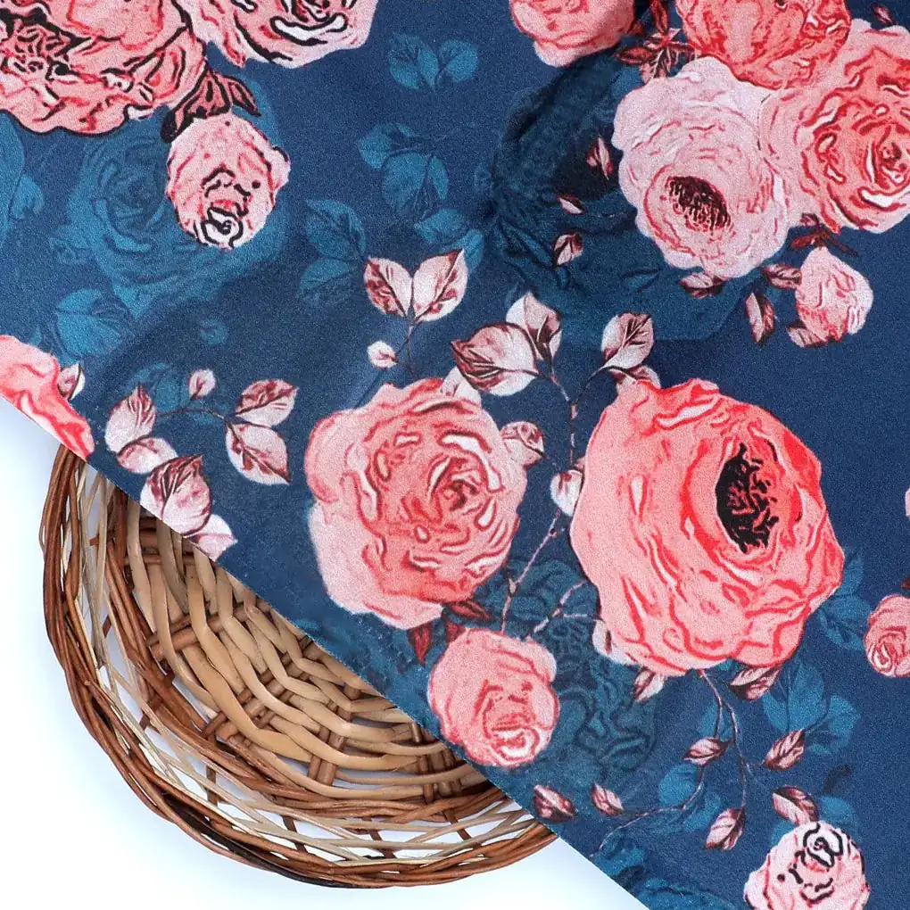 Redish Floral Repeat Digital Printed Fabric - Japan Satin - Image 2