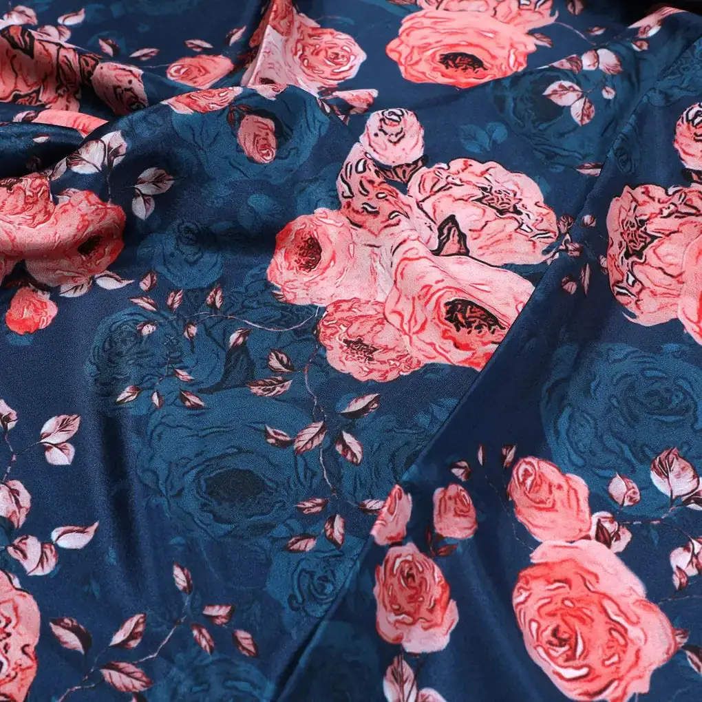 Redish Floral Repeat Digital Printed Fabric - Japan Satin - Image 3