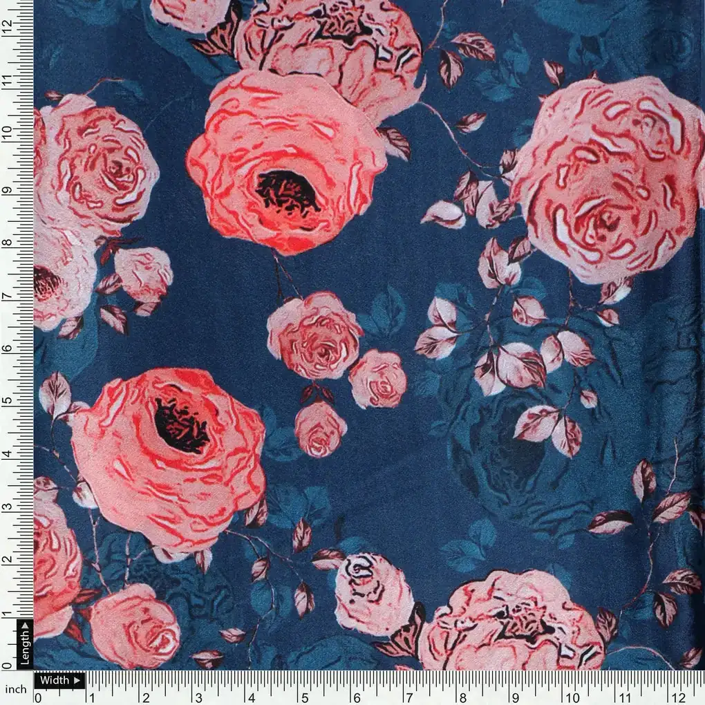 Redish Floral Repeat Digital Printed Fabric - Japan Satin - Image 4