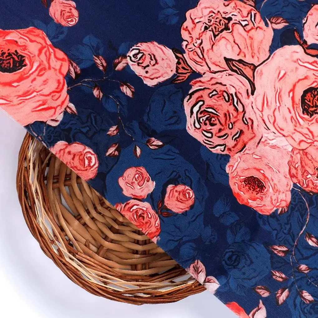 Redish Floral Repeat Digital Printed Fabric - Muslin - Image 2