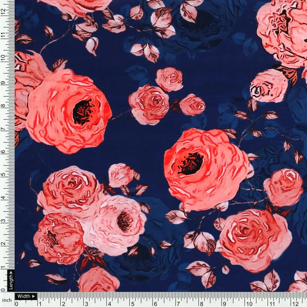 Redish Floral Repeat Digital Printed Fabric - Muslin - Image 4