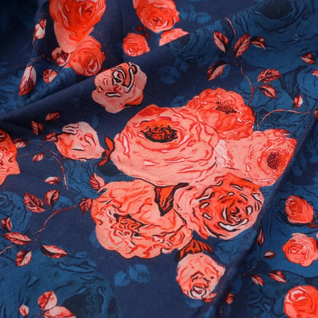 Redish Floral Repeat Digital Printed Fabric - Pure Cotton - Image 3