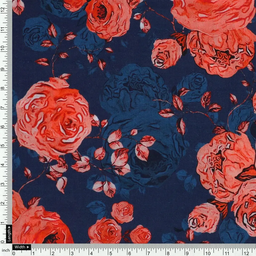 Redish Floral Repeat Digital Printed Fabric - Pure Cotton - Image 4