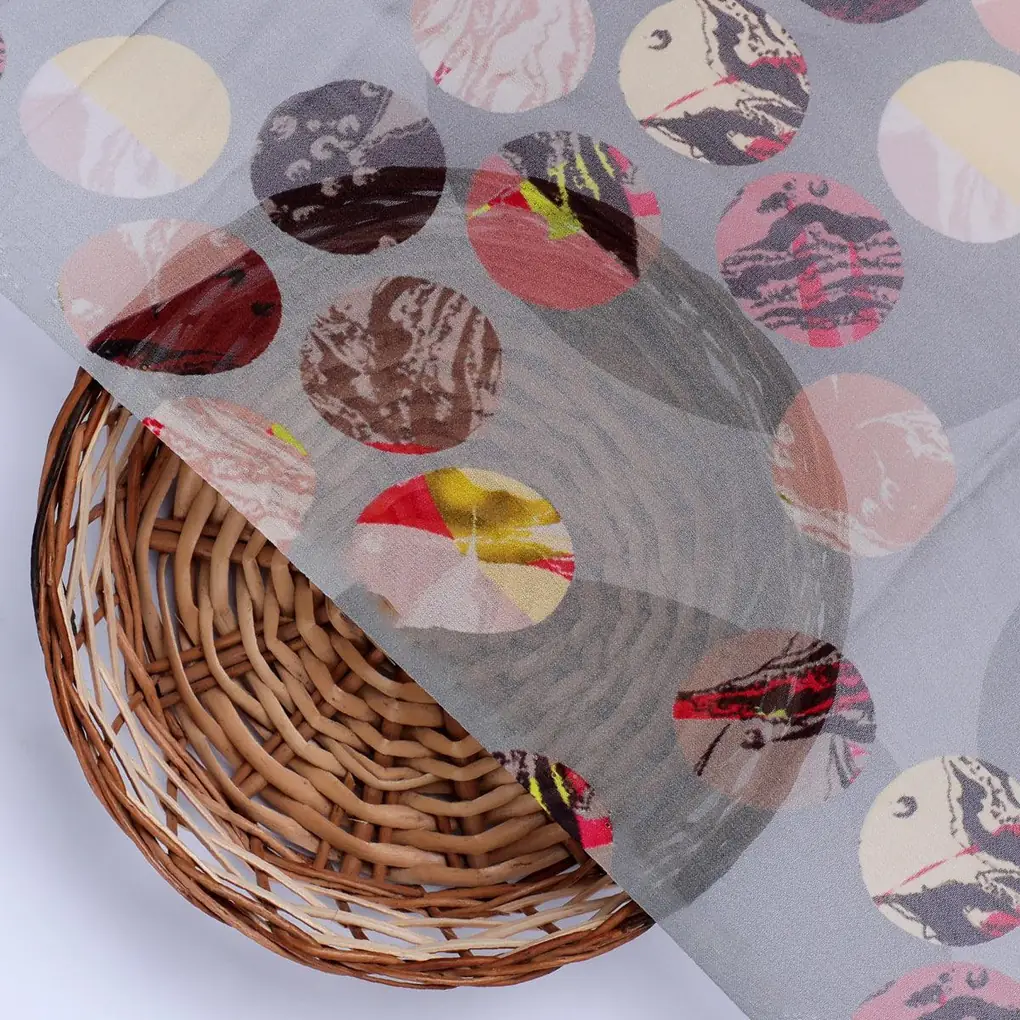Repeat Downbeat Art In Circle Digital Printed Fabric - Pure Georgette - Image 2