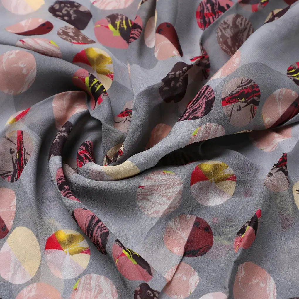 Repeat Downbeat Art In Circle Digital Printed Fabric - Pure Georgette - Image 3