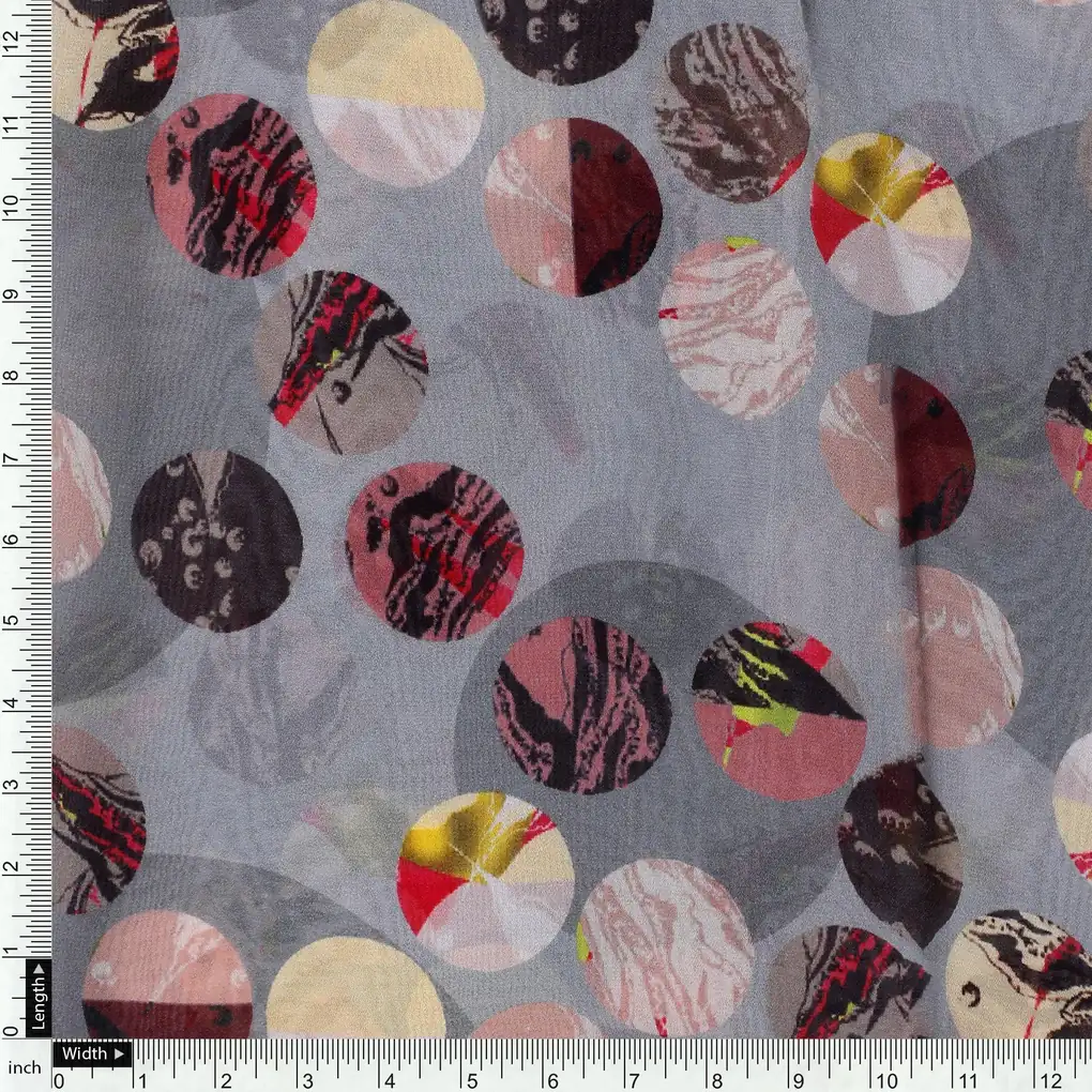 Repeat Downbeat Art In Circle Digital Printed Fabric - Pure Georgette - Image 4