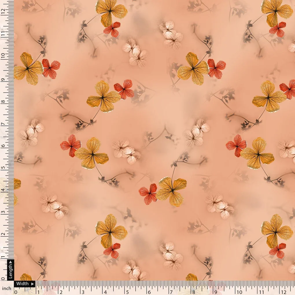 Repeat Red And Golden Periwinkle Digital Printed Fabric - Image 5