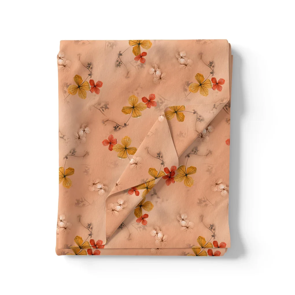 Repeat Red And Golden Periwinkle Digital Printed Fabric - Pure Georgette - Image 3