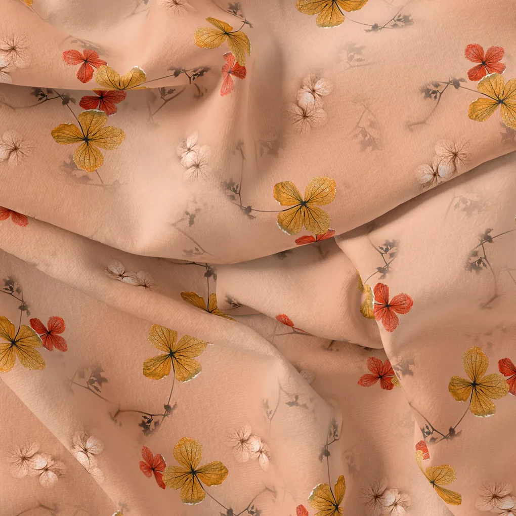 Repeat Red And Golden Periwinkle Digital Printed Fabric - Pure Georgette - Image 4