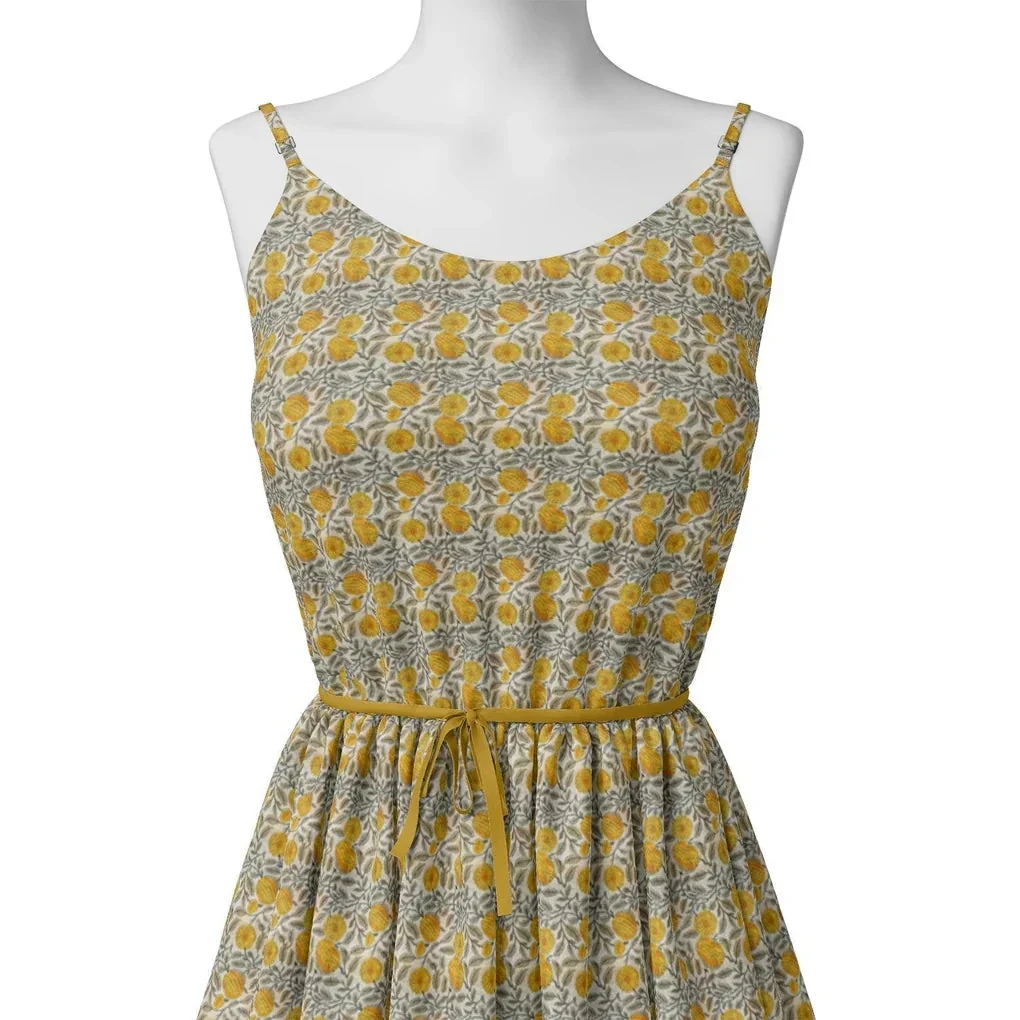Repeat Yellow Calico Flower With Buds Digital Printed Fabric - Image 2