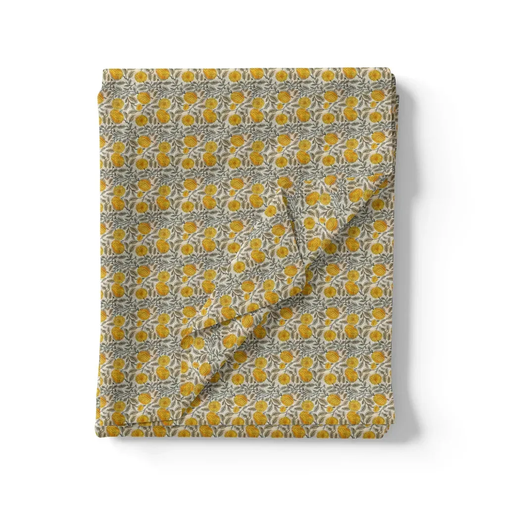 Repeat Yellow Calico Flower With Buds Digital Printed Fabric - Image 3