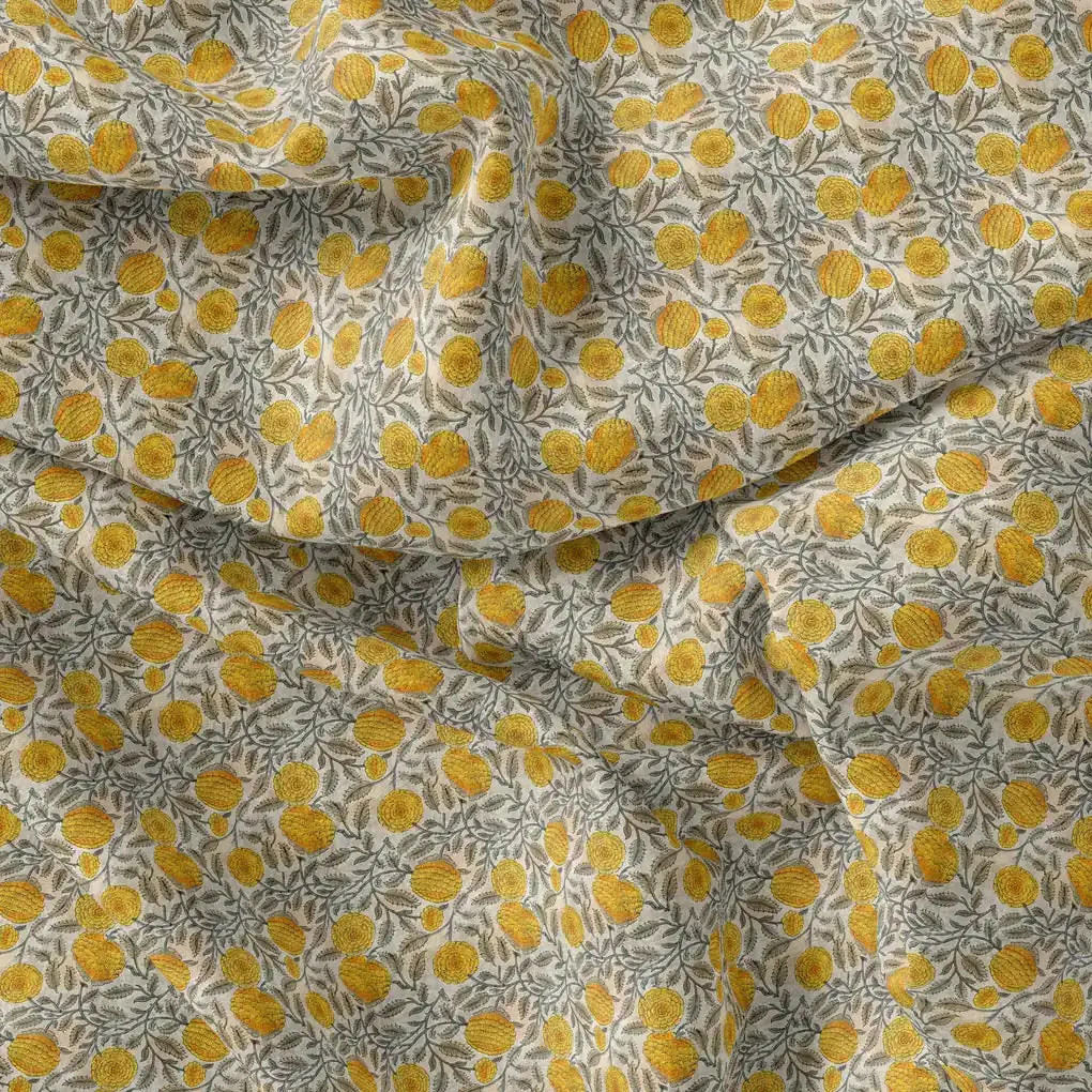 Repeat Yellow Calico Flower With Buds Digital Printed Fabric - Image 4