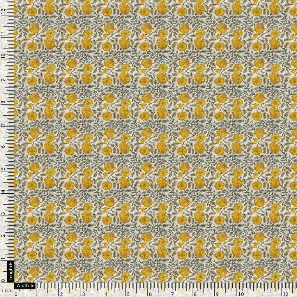 Repeat Yellow Calico Flower With Buds Digital Printed Fabric - Image 5