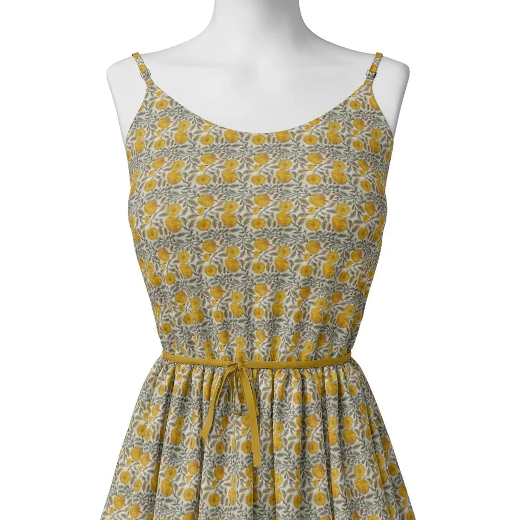 Repeat Yellow Calico Flower With Buds Digital Printed Fabric - Pure Georgette - Image 2