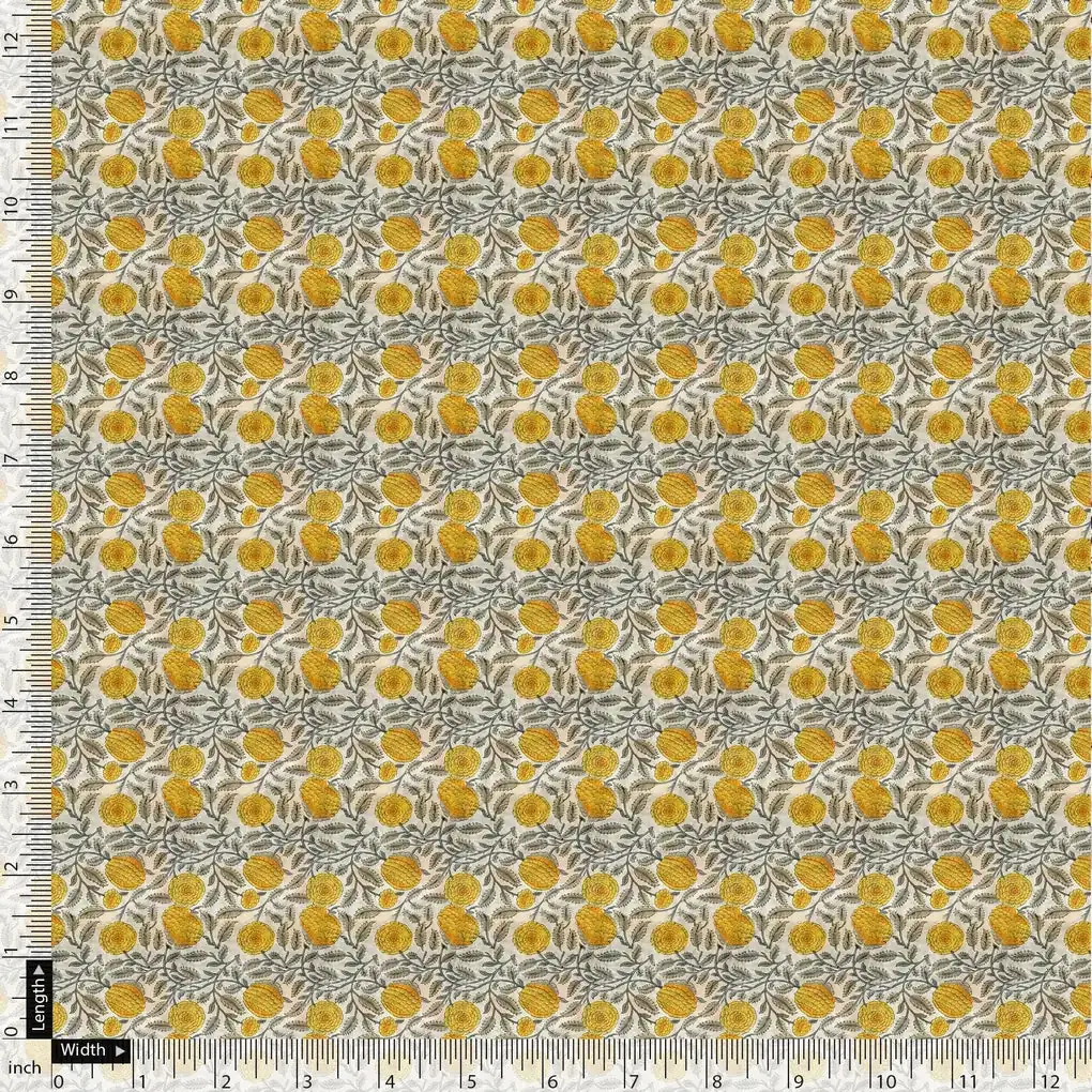 Repeat Yellow Calico Flower With Buds Digital Printed Fabric - Pure Georgette - Image 5