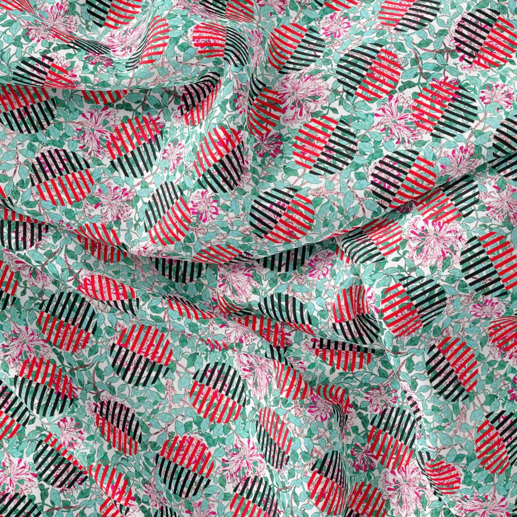 Romantic Valley Of Pink Flower Digital Printed Fabric - Kora Silk - Image 3