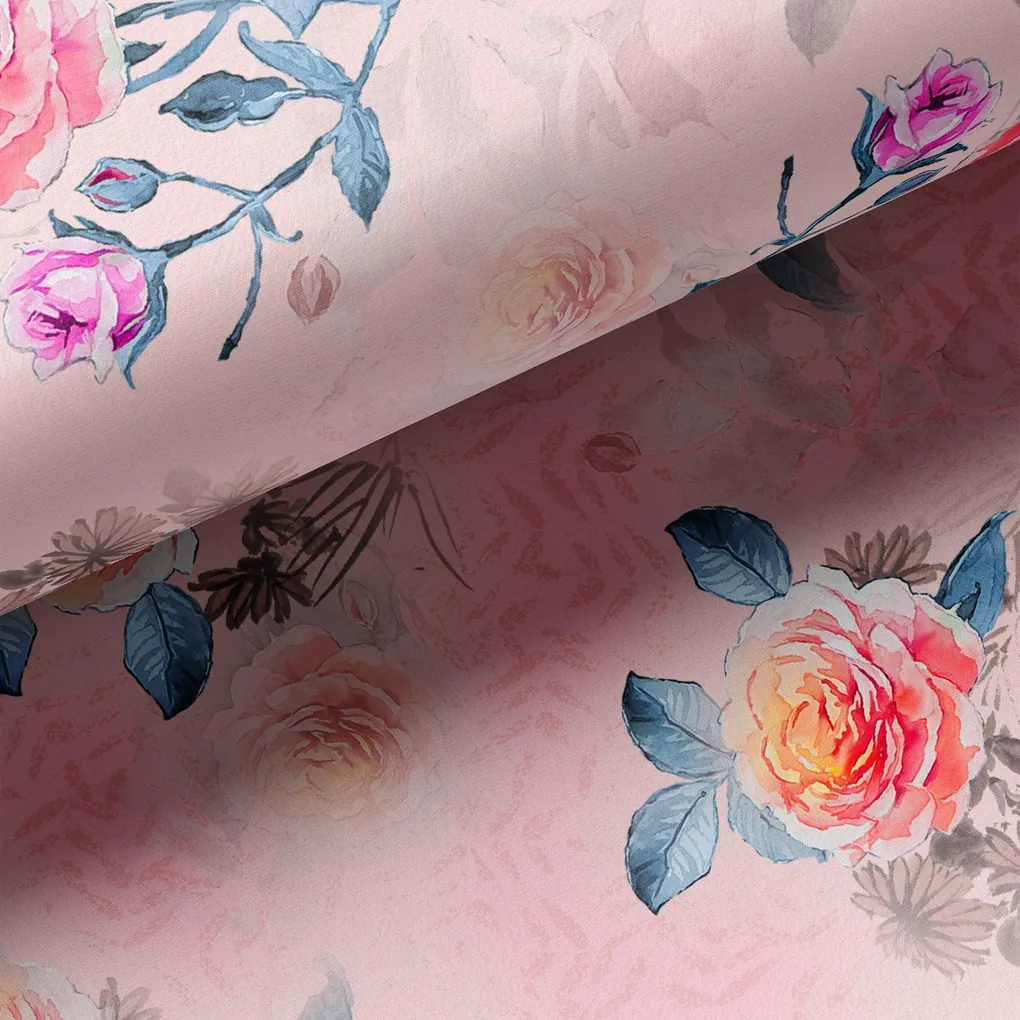 Roses Floating on Pink Base Digital Printed Fabric - Image 3