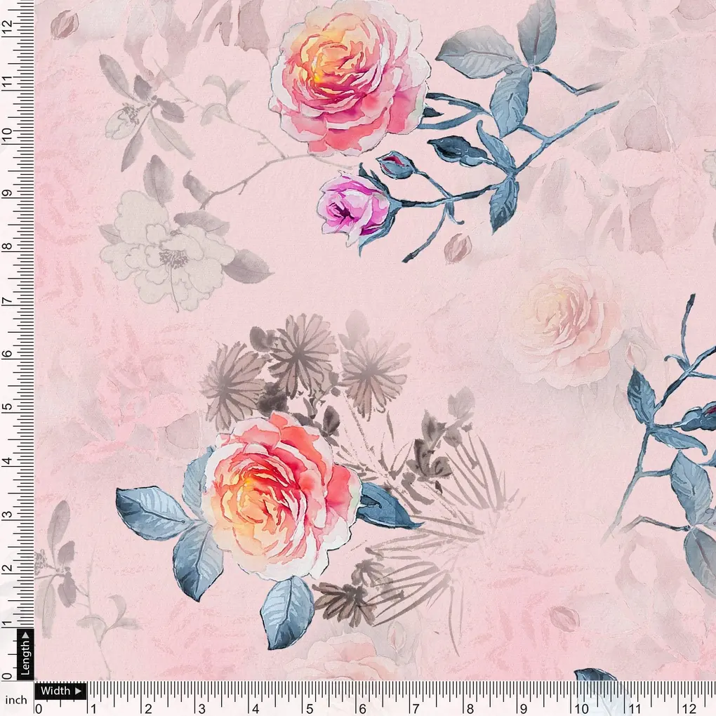 Roses Floating on Pink Base Digital Printed Fabric - Image 4