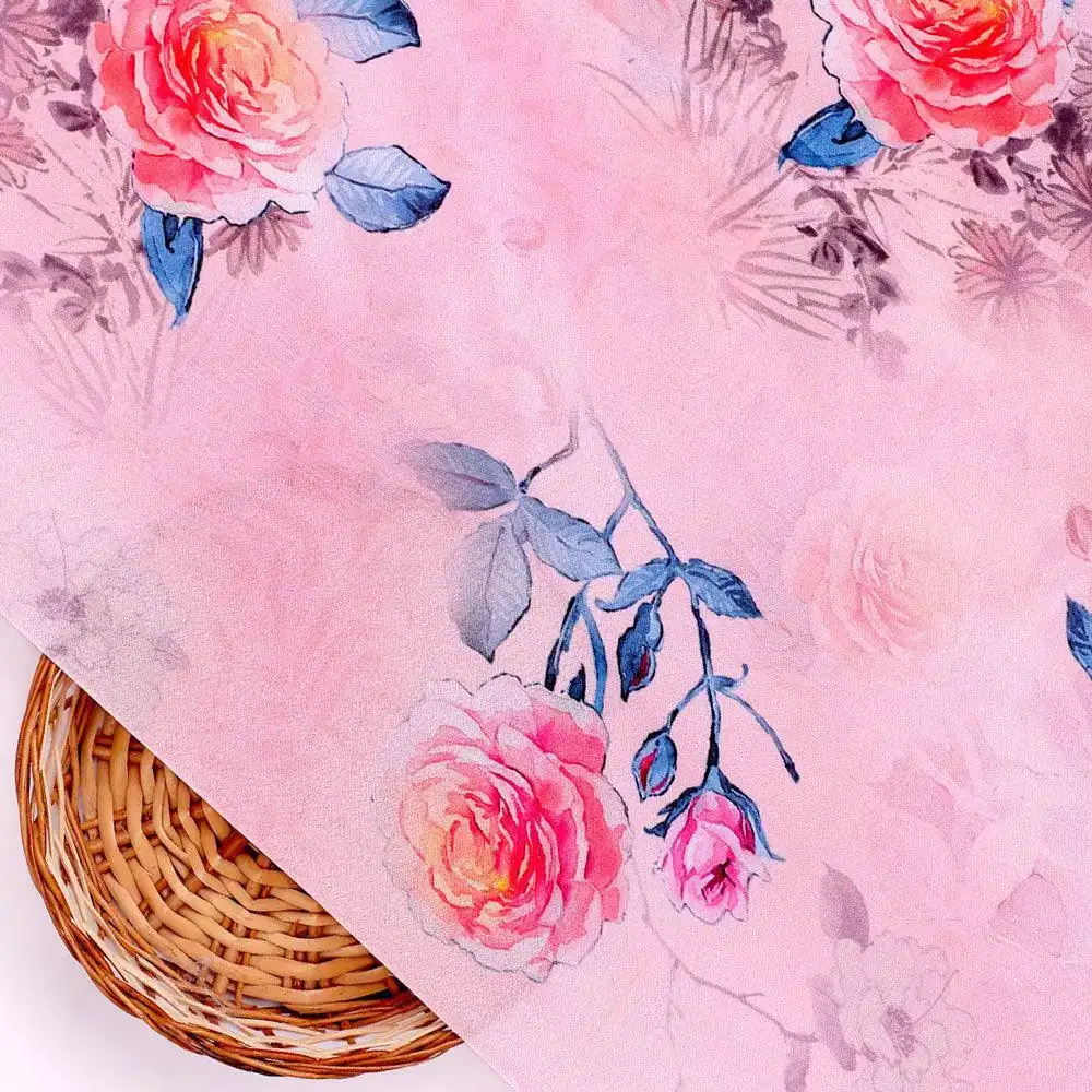 Roses Floating on Pink Base Digital Printed Fabric - Image 2