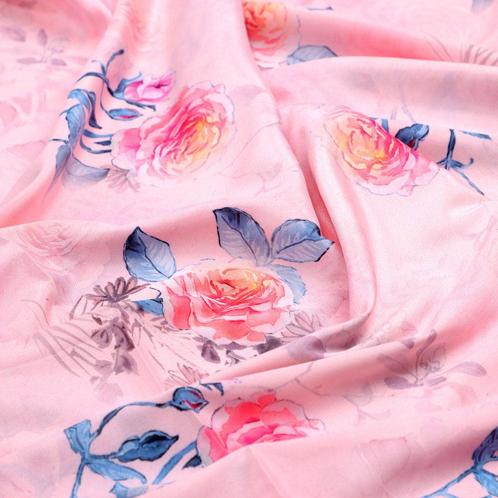 Roses Floating on Pink Base Digital Printed Fabric - Image 3
