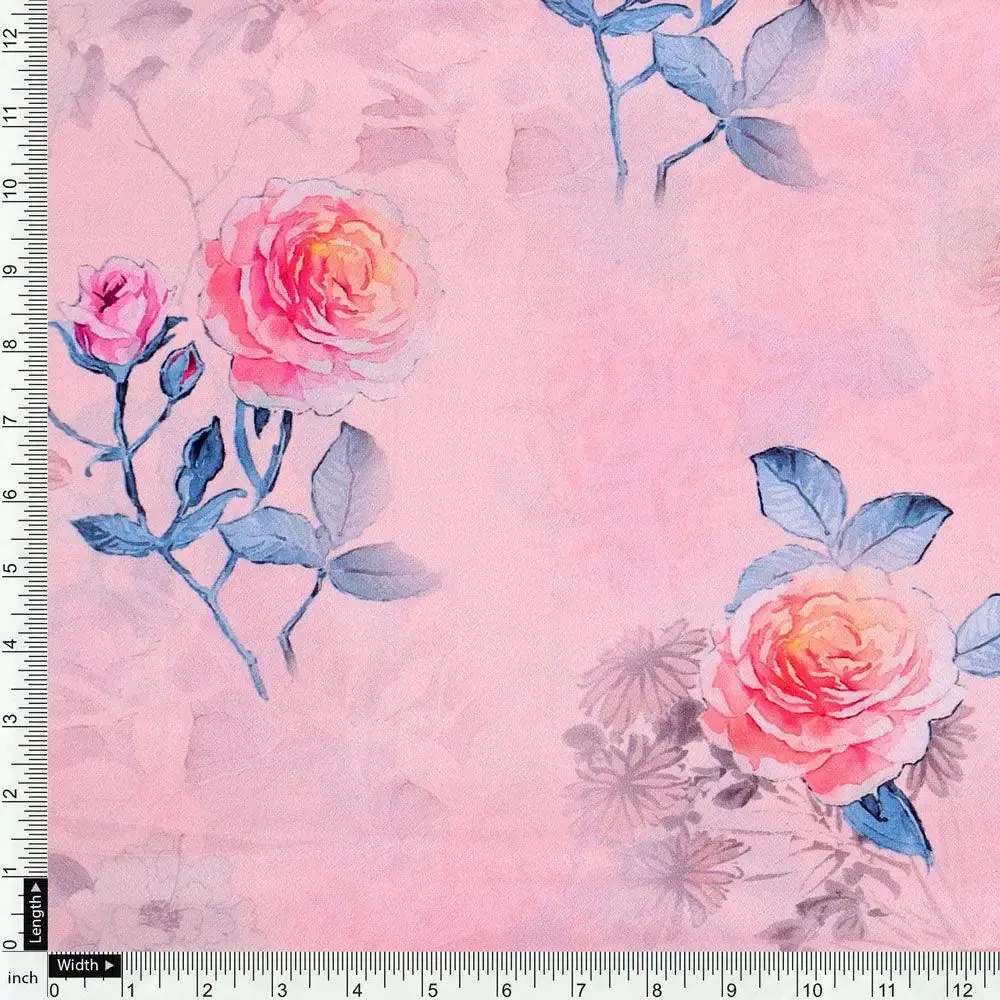 Roses Floating on Pink Base Digital Printed Fabric - Image 4