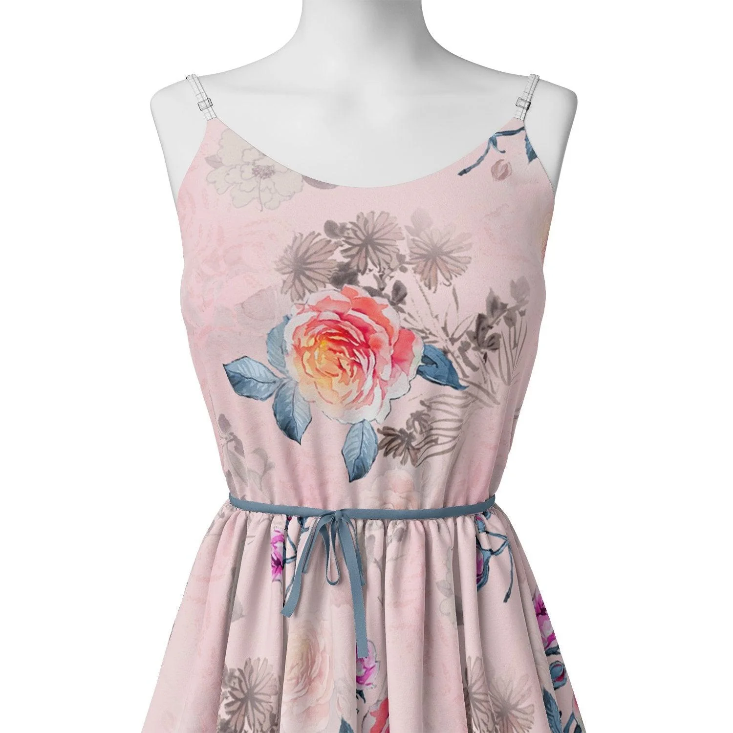 Roses Floating on Pink Base Digital Printed Fabric - Image 2