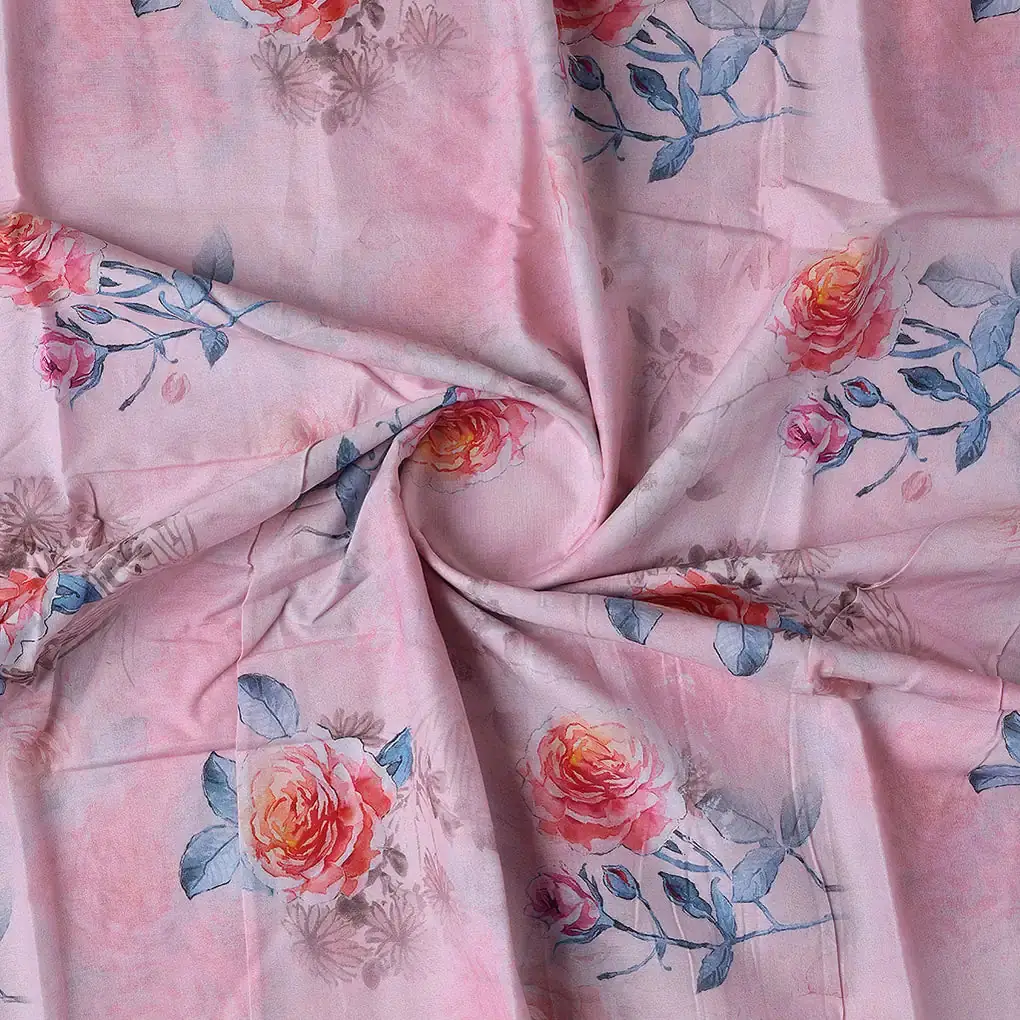 Roses Floating on Pink Base Digital Printed Fabric - Image 2