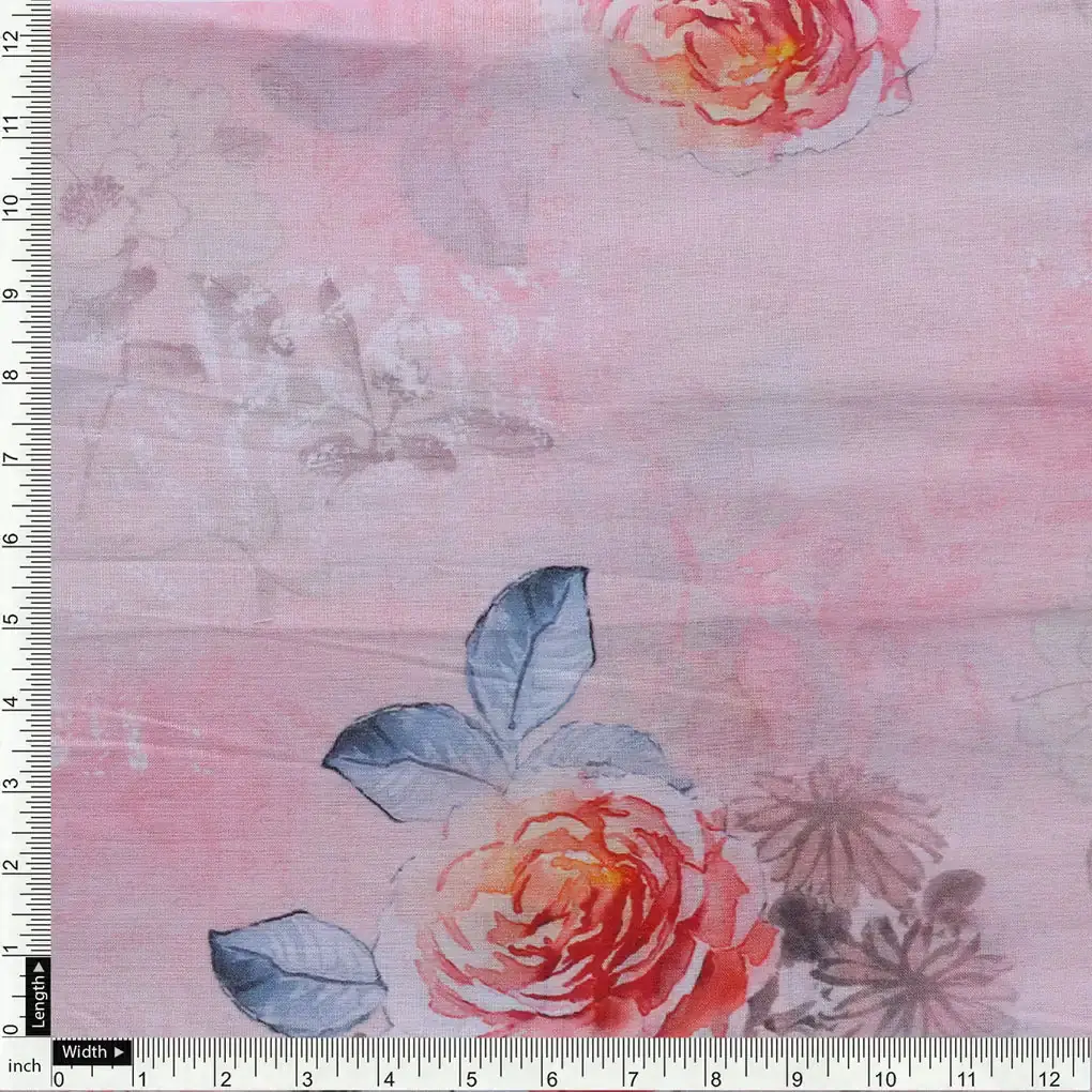 Roses Floating on Pink Base Digital Printed Fabric - Image 4