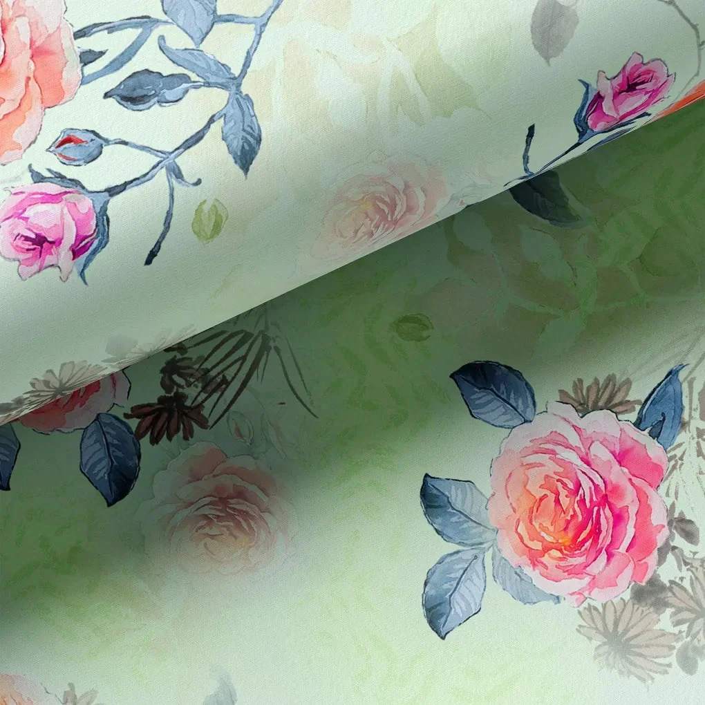 Roses Floating on Pista Base Digital Printed Fabric - Image 3