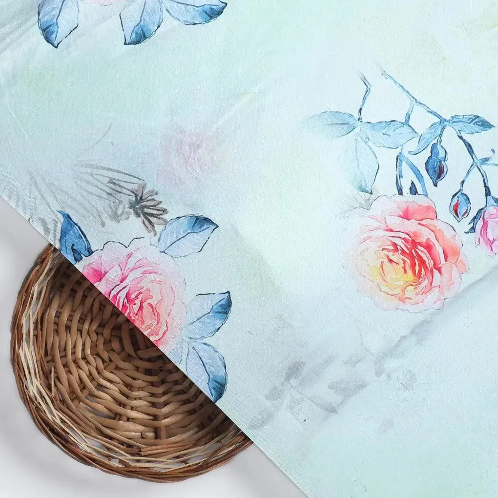 Roses Floating on Pista Base Digital Printed Fabric - Image 2