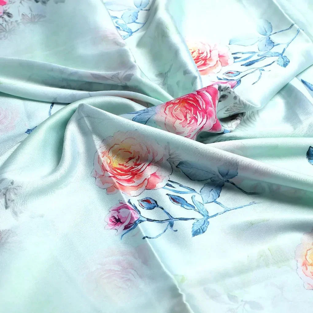 Roses Floating on Pista Base Digital Printed Fabric - Image 3